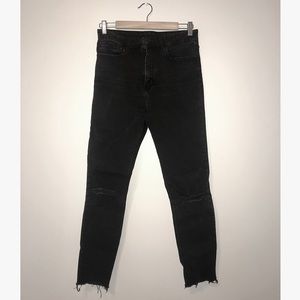 Zara high-waisted black skinny jeans with raw hem